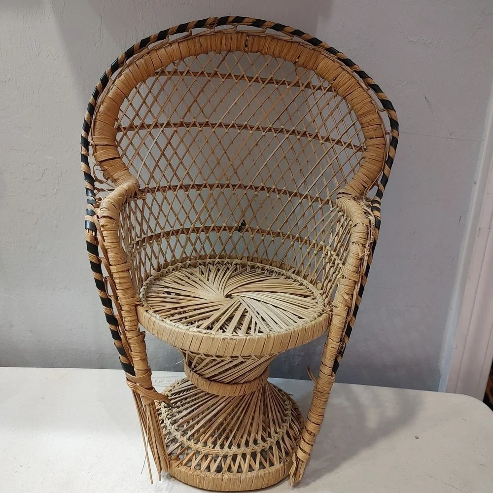 Vintage Wicker‎ Peacock Chair For Dolls Plant Pot Display Prop Boho Coastal